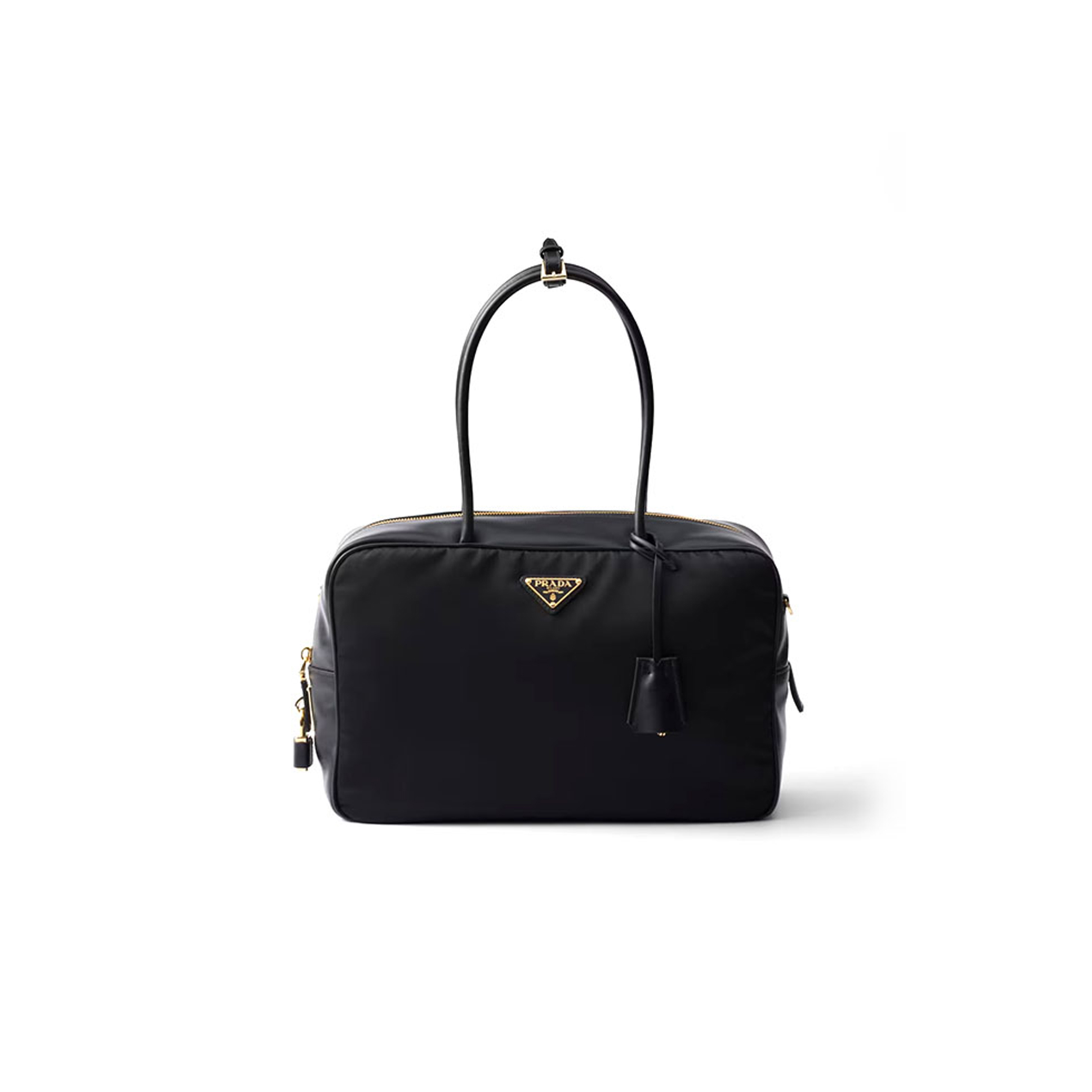 Pra*a large re-nylon and leather top-handle bag with padlock 1bb131 (34*23*10cm)